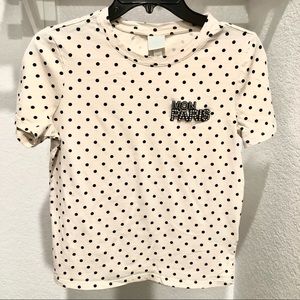 👚 H&M | Mon Paris Light Beige Black Polka Dot Top